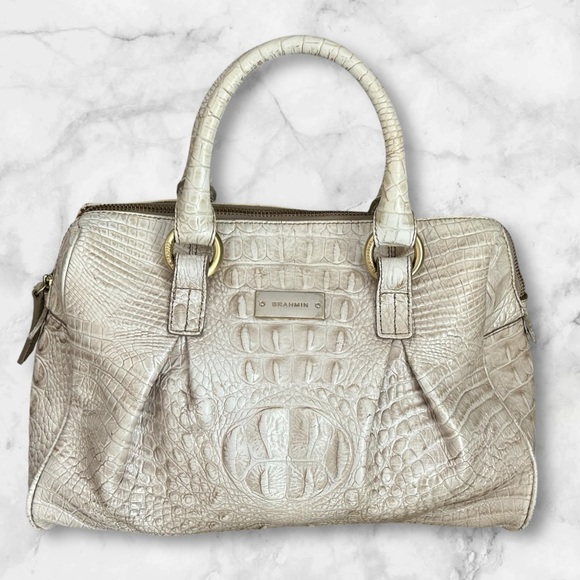 Brahmin Cream Croc Embossed Satchel Tote Purse - Picture 3 of 16